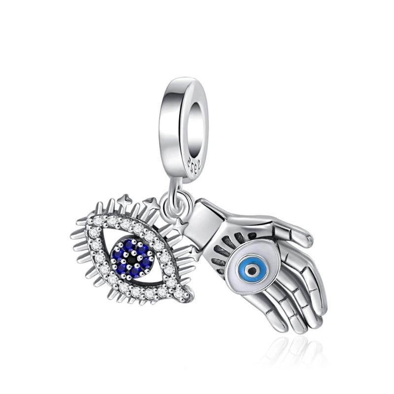 925 Silver Eye of Greece Devil Pendant Charm Bead for DIY Women Jewelry Bracelet Necklace