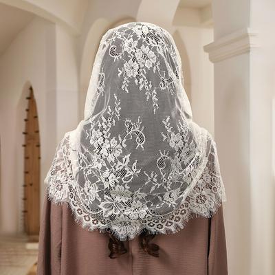 Embroidery Triangular Scarf Hollow Out Lace Shawl Hijab Women Solid Floral Handkerchief Big Size Fashion Elegant Scarf Bandana
