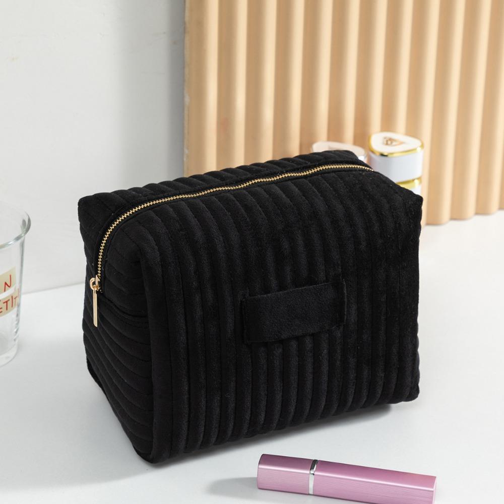INS Velvet Makeup Bag Striped Quilting Soft Touch Toiletry Bag Large Capacity Makeup Pouch Home