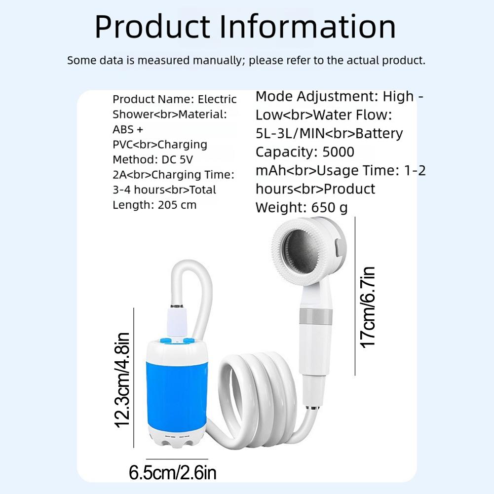 Built-in Battery Camping Shower Pump Rechargeable Shower Head