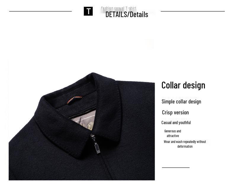 Winter Cashmere Jacket with Woolen Down Liner for Middle-Aged & Elderly Men - Short Stand Collar