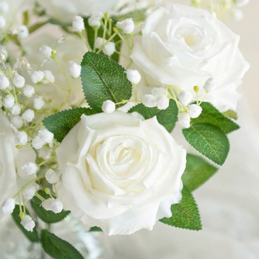 25pcs Artificial Roses With Stems, Ivory Foam Roses Lifelike Appearance, Suitable For Diy Wedding Bouquet, Bride Bouquet, Home Centerpiece