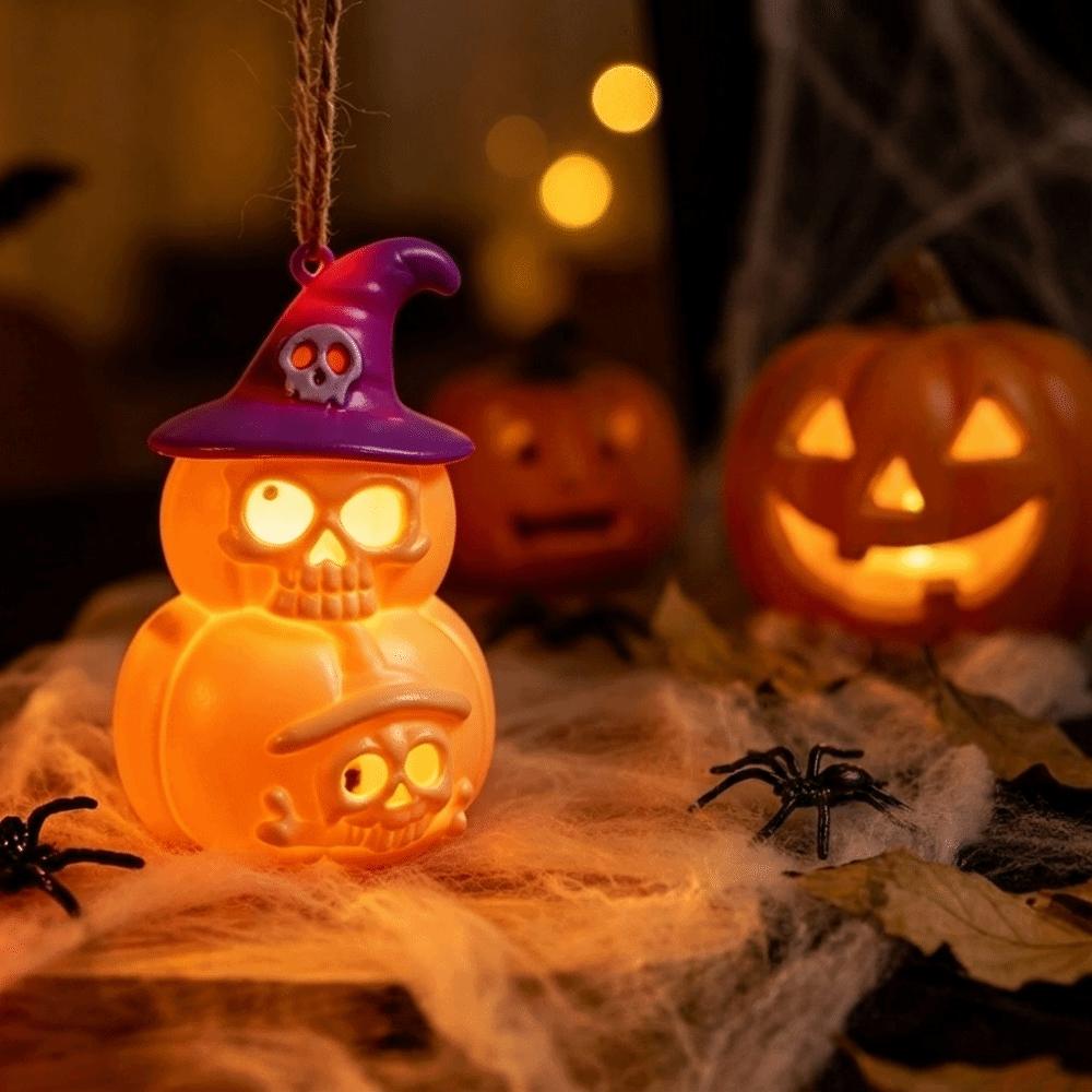 Skeleton Pumpkin Nightlight Button Cell Battery Operated LED Glowing Spooky Tabletop Lamp Aesthetic Plastic Halloween LED Decor