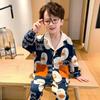 Children's Long Sleeve Cardigan Pajama Set for Teen Boys - Spring/Autumn Style Homewear