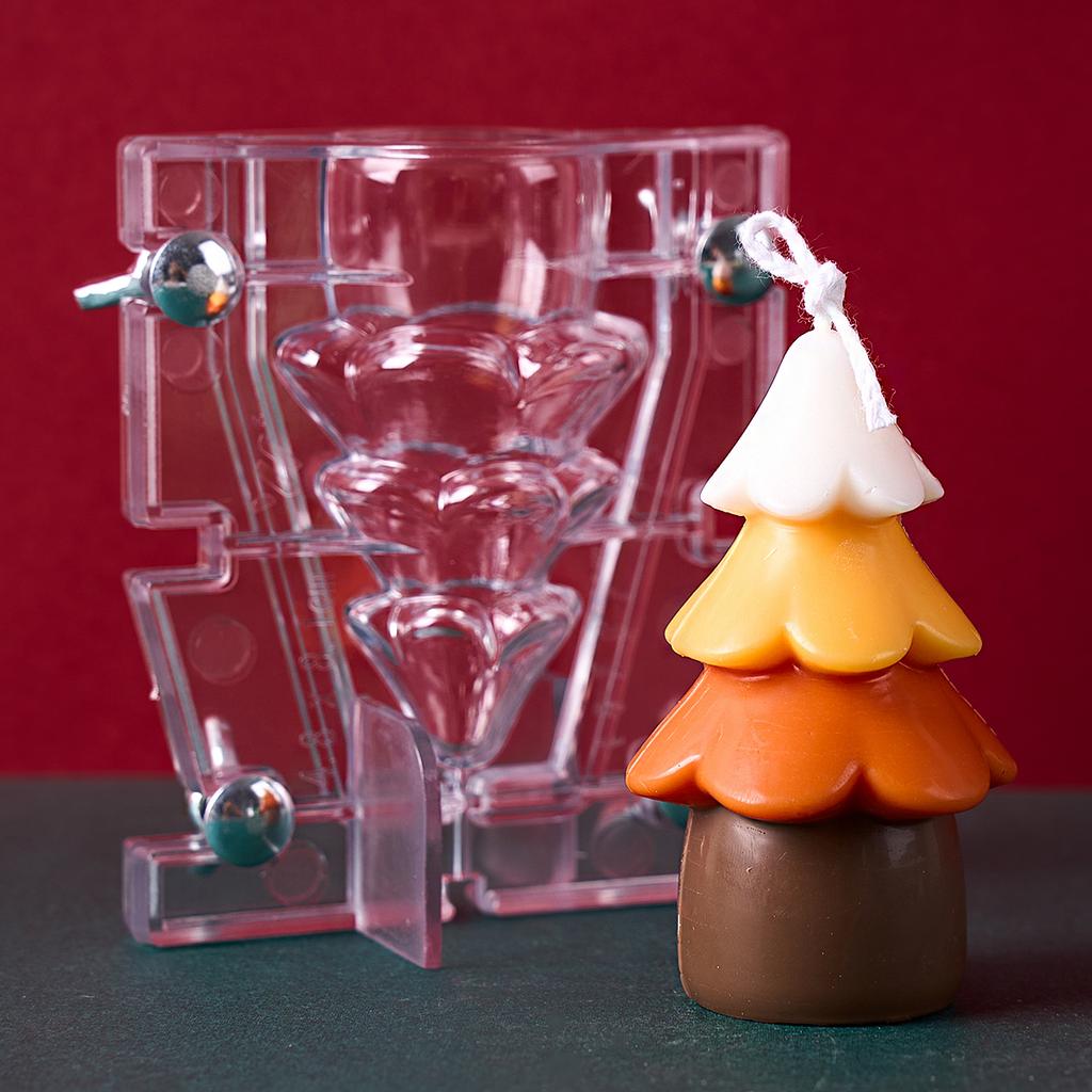 DIY Christmas Tree Candle Mold Two Petal Clamping 3D Scented Candles Soap Acrylic Plastic Molds Home Xmas Decor Craft Gifts