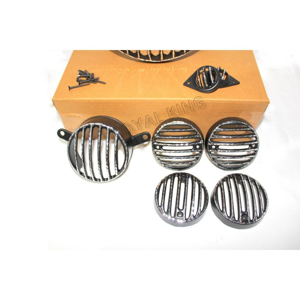Diamond Cut "Black Headlight Grill Fit For Royal Enfield Old Classic 350 & 500"