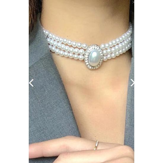 Pearl Choker Necklace Silver