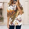 Women Plus Size Round Neck 3 4 Sleeve Printed T Shirt Black Cartoon Stationery Curved Hem