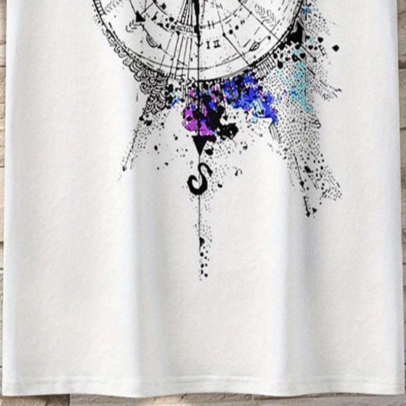 Summer Men's Breathable Polyester Fiber Short Sleeved T-shirt with Compass Print Casual Round Neck for Fashionable Outings