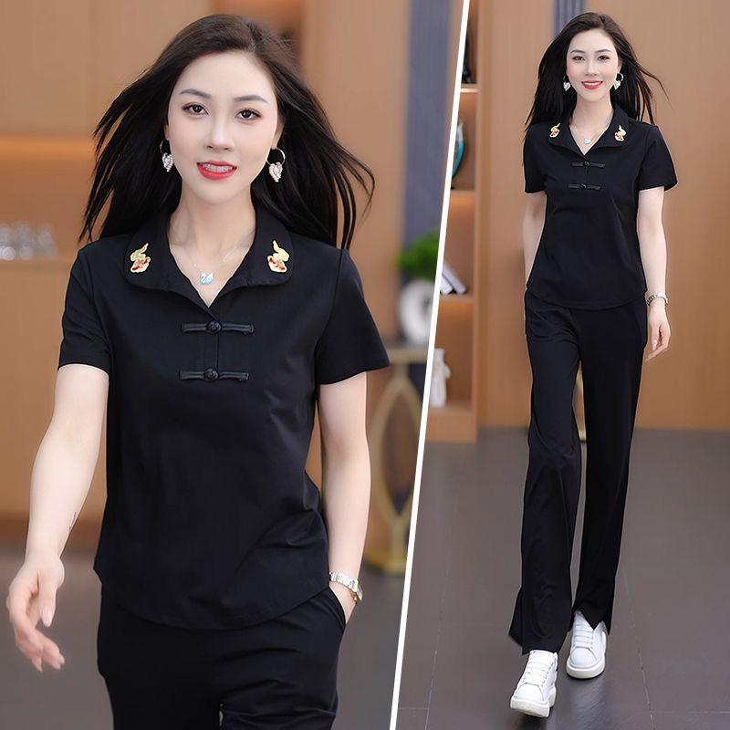 2025 Summer Trendy Chinese Casual Sportswear: Slimming Wide-Leg Pants Two-Piece Set