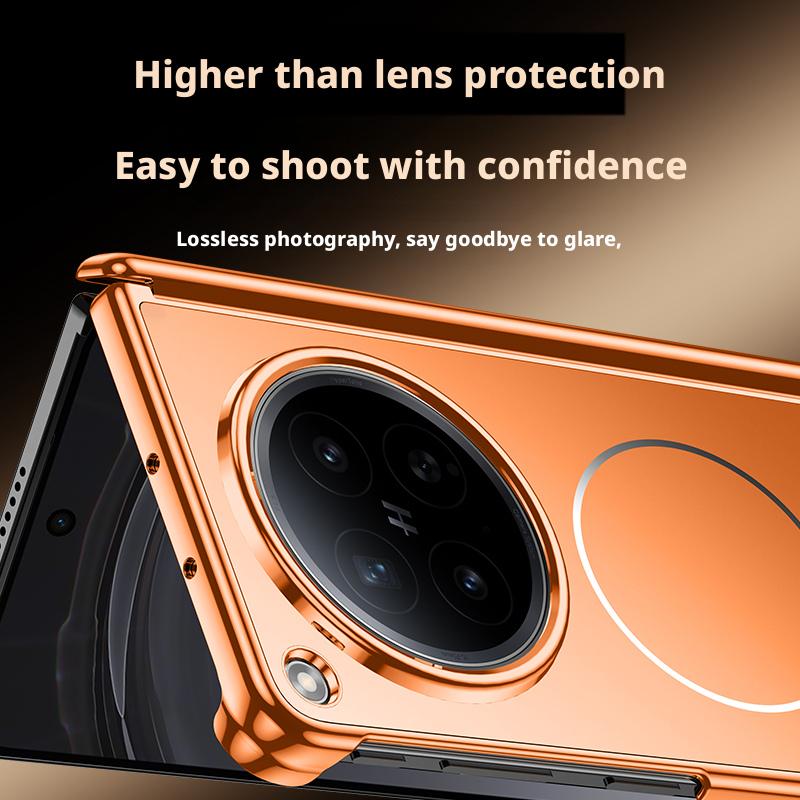 For Vivo X Fold 5 Case Premium Electroplating Central Axis Hinge Protection Magnetic Wireless Charging Hard Back Cover Shell