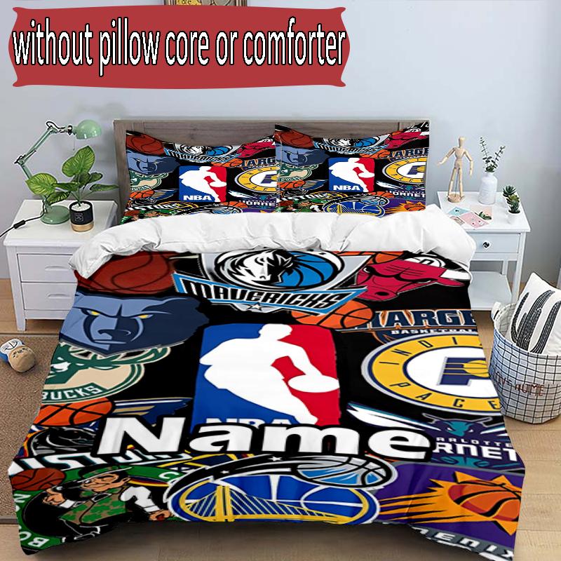 3pcs Duvet Cover Set (1*Duvet Cover + 2*Pillowcase, Without Core), Custom Name basketball Pattern Bedding Set, Home Bedroom Decor Gift