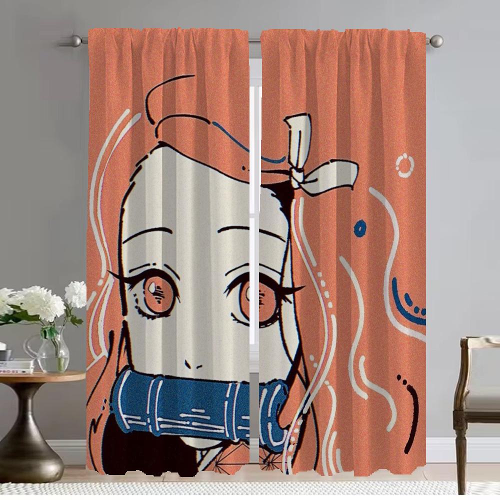 Elegant Room Curtains for Camera Demon Slayer Living Room Curtain Shades Home Interior Curtains 2 Pieces Partition Kitchen Child