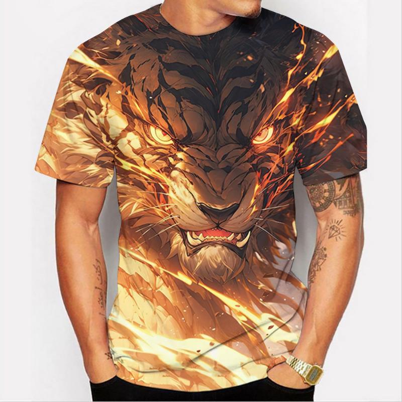 Mode Heren Ronde Hals Korte Mouw 3D Dier Kleurprint Dier Korte Mouw Ronde Hals T-shirt