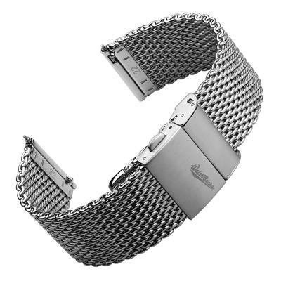 WatchGecko Meliotto Pulseira de Aço Inoxidável Malha Milanesa com Botão de Duplo Fecho e Pinos de Liberação Rápida Prata - - (20 mm)