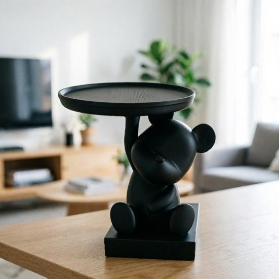 Bear Key Dish Bowl for Entryway Table 3D Printed Cute Bear Statue with Tray Cartoon Animal Figurine Candy Dish for Indoor Home Decor