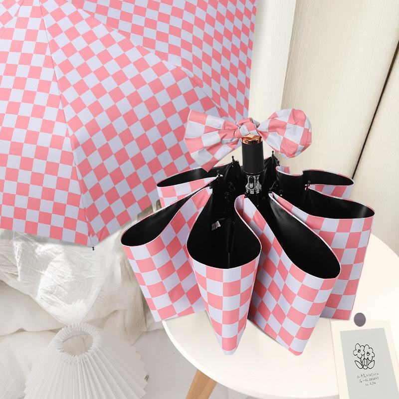 Vintage Automatic Checkerboard Umbrella Vinyl Sunscreen Parasol Parasol Plenty