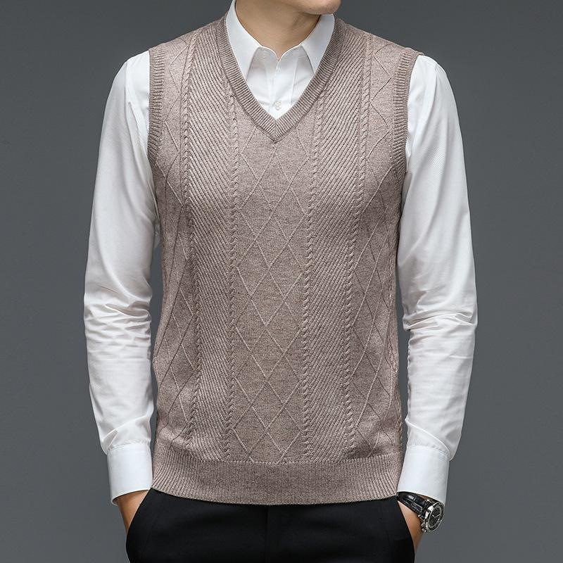 Men S Sleeveless V Neck Knitted Pullover Vest Solid Color Thick