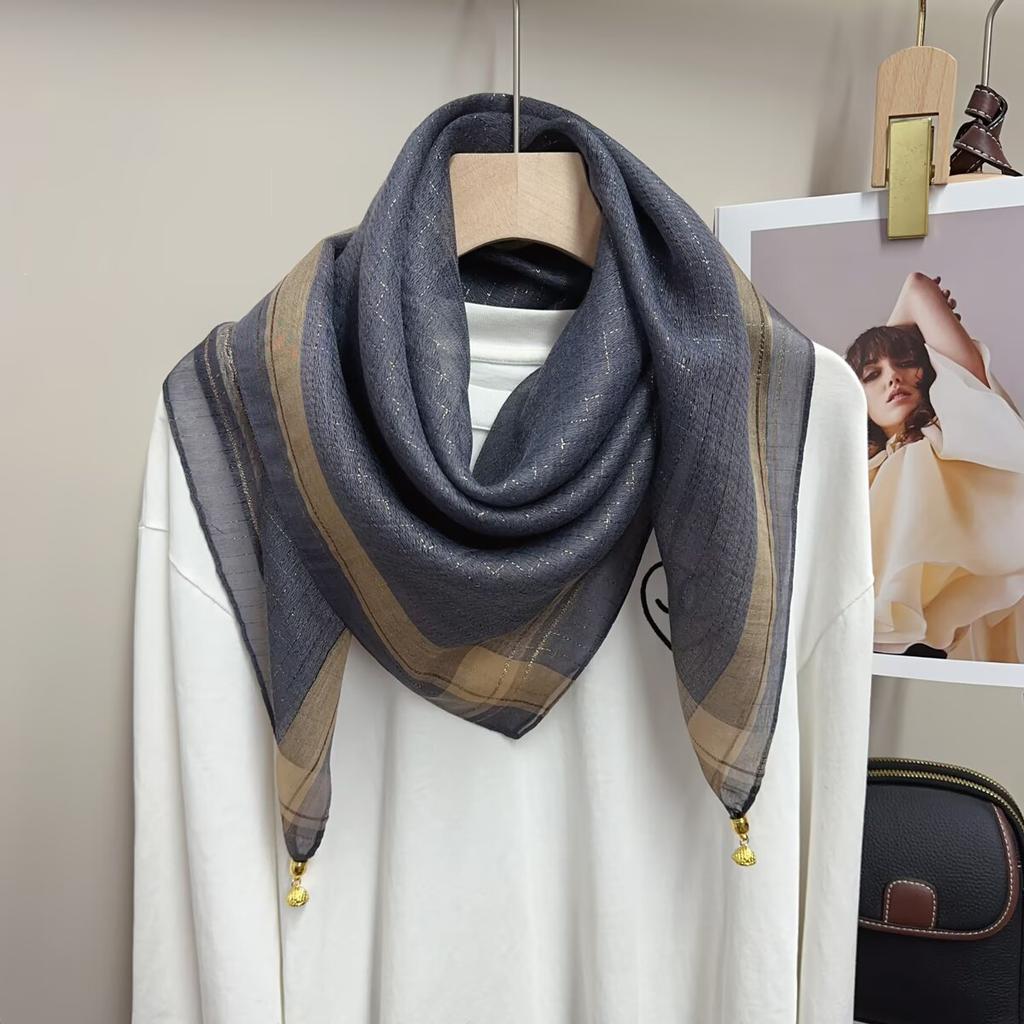 Nová šála s magnetickou sponou ze zlaté nitě z imitace hedvábí pro ženy Čtvercová šála Všestranná šála na jaro a podzim Dekorativní šátek na hlavu Šátek na krk