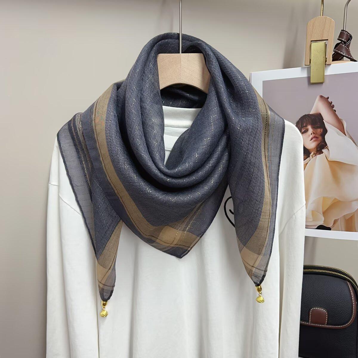 

Новый искусственный шелк с золотой нитью магнитная пряжка шарф для женщин квадратный шарф весна и осень универсальный шарф декоративный платок на голову шейный платок 90*90