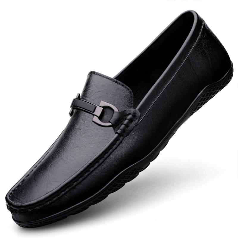 Fashion Slip On Lightweight Men's Leather Shoes Comfortable Business and Leisure Styles Outdoor Street Walking Flat Bottomed Shoes