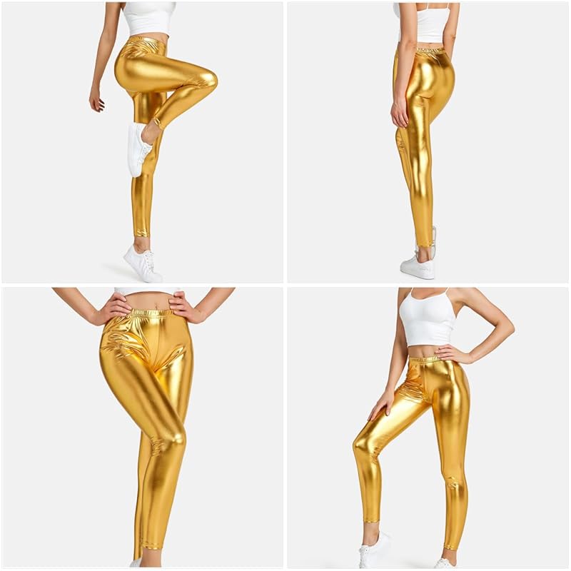 [Getrays] Women Wet Look Shiny Metallic Leggings Liquid Waist Stretch Disco Pants Leggings high waist stretch leggings Dance Yoga Pants Tights Lounge