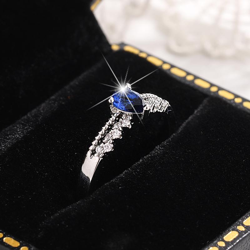 Fashion Double Hollow Water Drop Sapphire 925 Silver Plated Ring for Women Wedding Party Jewelry Gift
