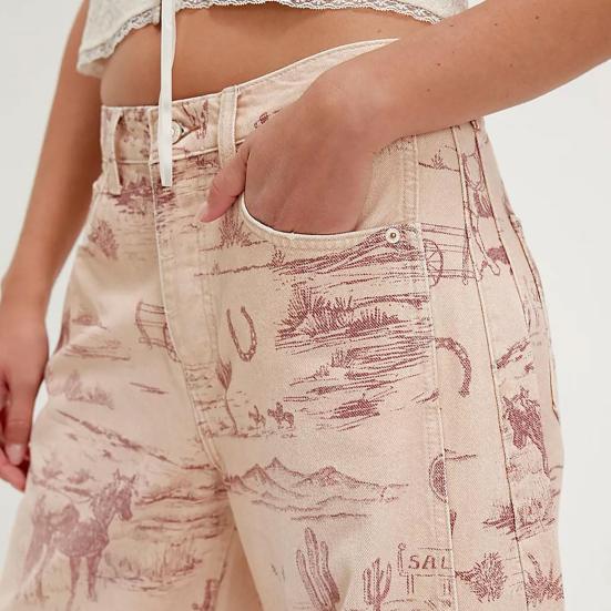 Barrel Jeans for Women Floral Print Boyfriend Baggy Jeans Casual Mid