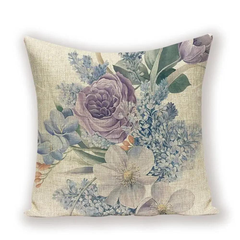 Vintage Floral  Linen Pillow Case Sofa Living Room Seat Car Soft Cushion Cover Home Decorative Pillowcase 45*45cm