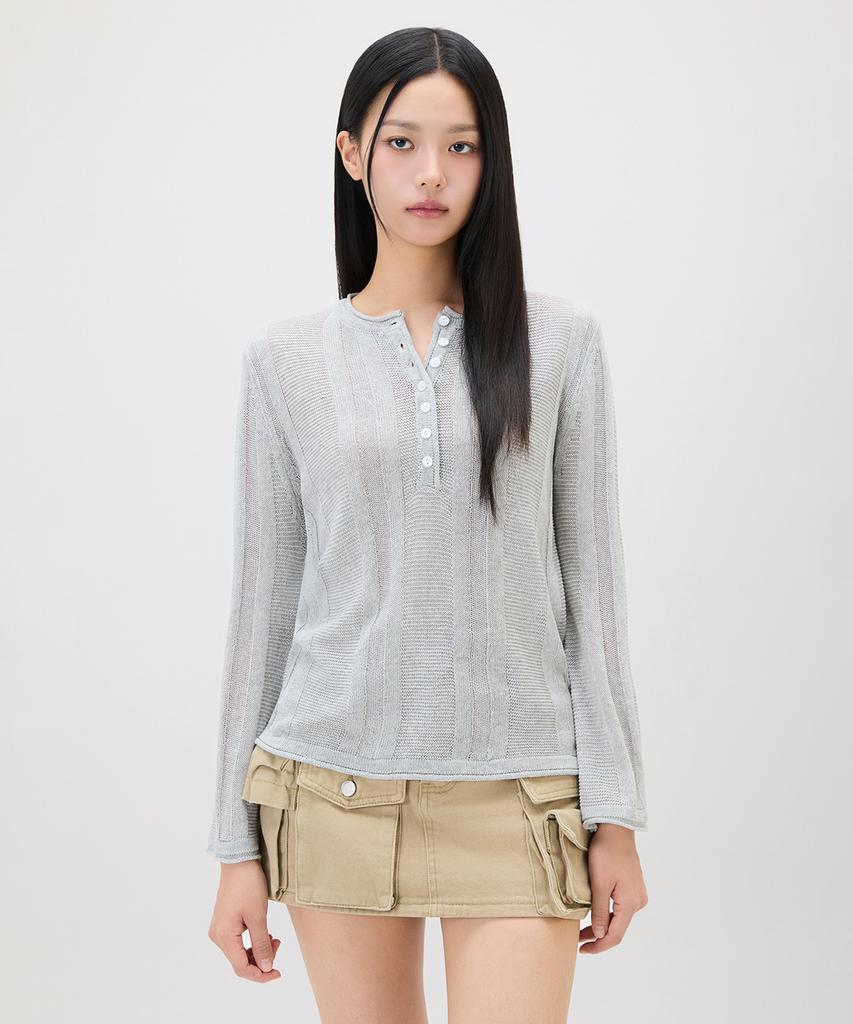 MIXXO Loose Fit Henley Neck Knit_Miwkag52Ss