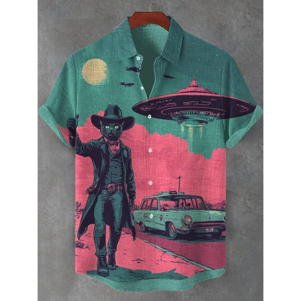 Men's Sunflower Cat All Over Art Print Shirts 3D Anime Hawaiian Shirt Men Women Short Sleeve Lapel Blouse Oversized Y2k Top