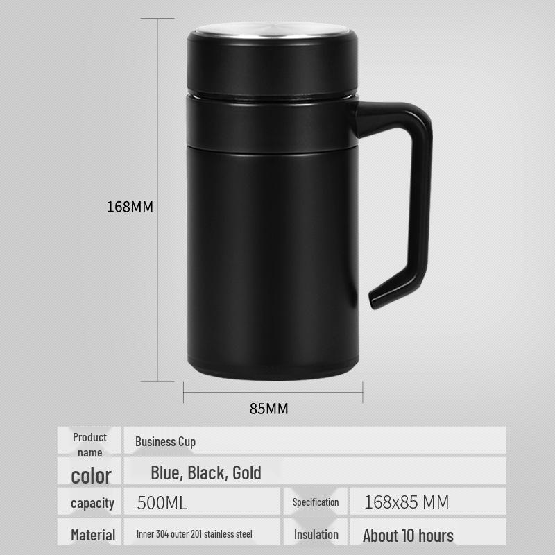 Insulated Stainless Steel Water Bottle with Handle & Tea Infuser - Large Capacity for Office Use