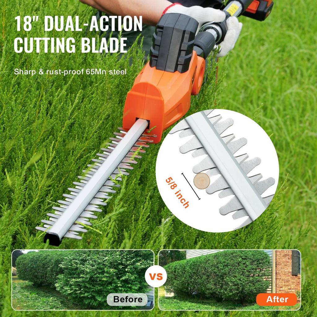 20V Cordless Hedge Trimmer Telescoping Pole Hedge Trimmer 18 Inch Blade