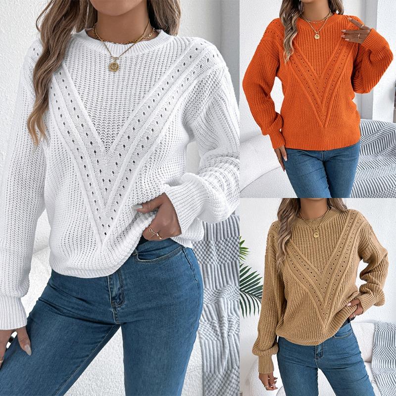 Women S Casual Solid V Neck Lantern Sleeve Pullover Sweater