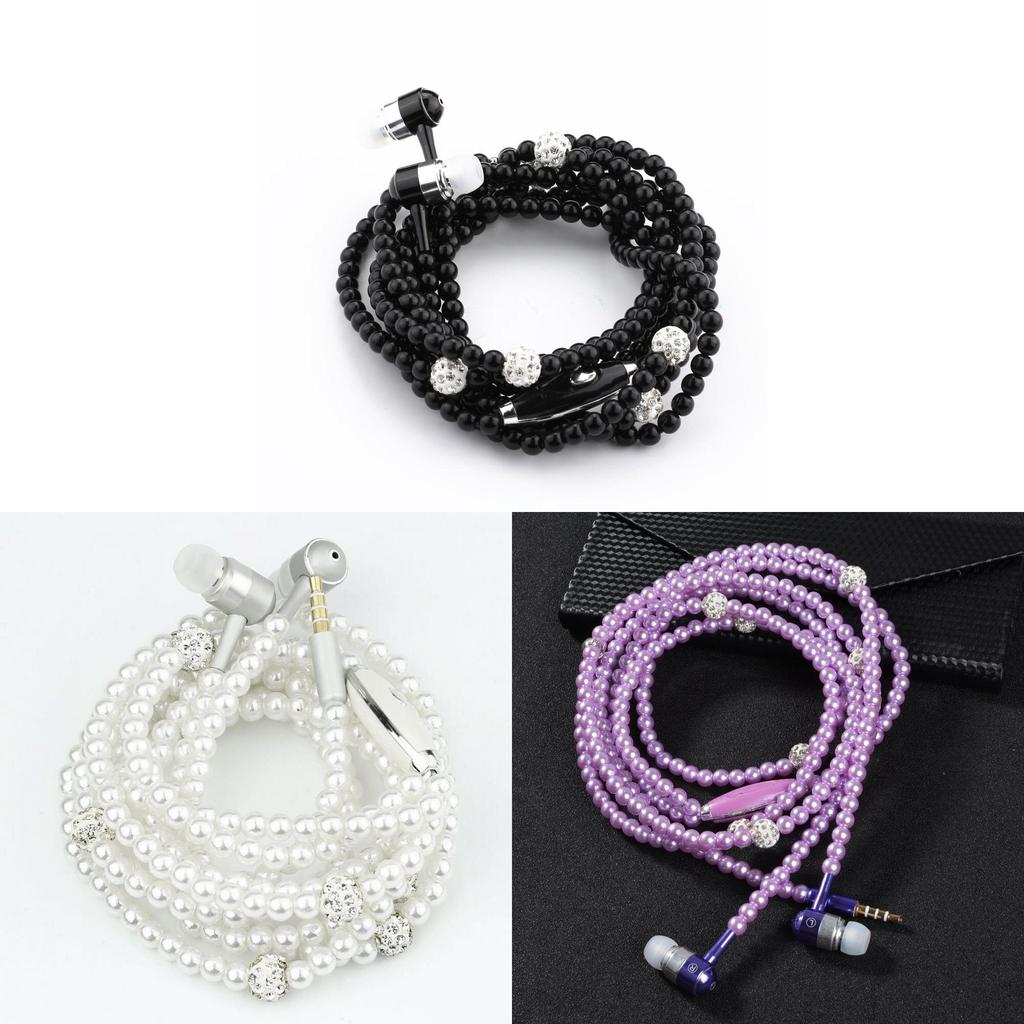 Fashionable Jewelry Pearl Necklace Earphones Mic Beads For Elegant Listening Experience