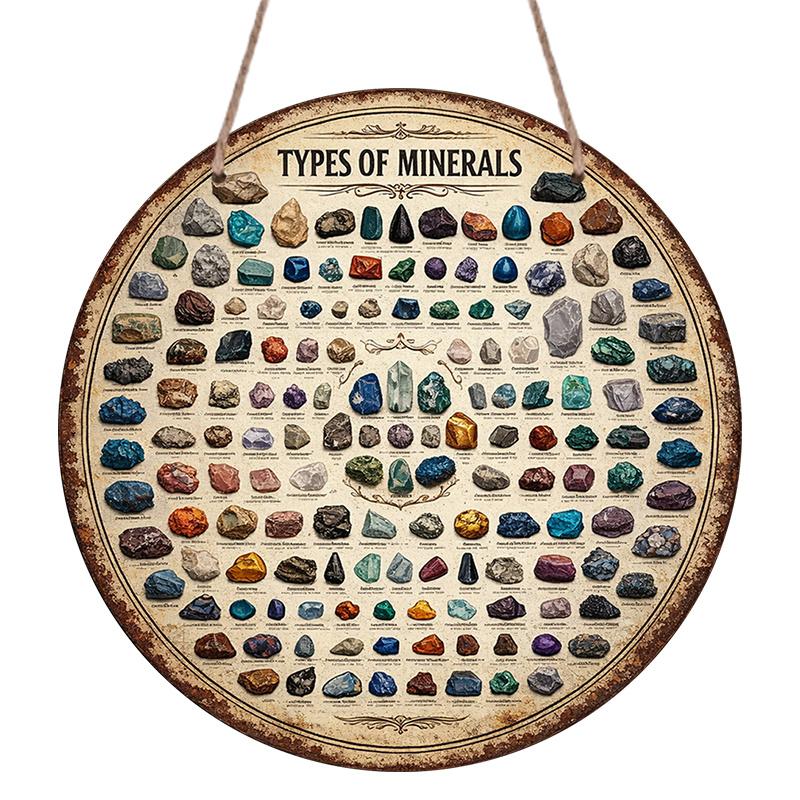 2D Flat, 1pc Round Aluminum Sign, Vintage Aluminum Plaque About "Mineral Types", "Ore Specimen Appreciation" Decorative Sign, Suitable for Study