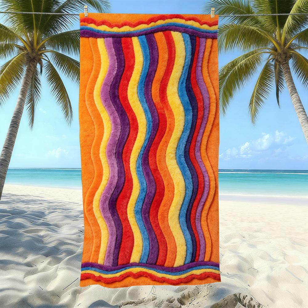 Populaire gestreepte bedrukte strandlaken Sneldrogend Zandvrij Volwassen Zwem Bad Handdoek Microvezel Handdoek