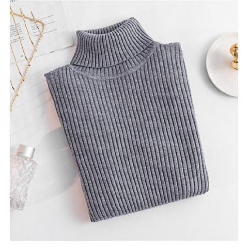 

Женский облегающий вязаный свитер с высоким воротником 2024 года - Пуловер с длинным рукавом однотонного цвета для осени/зимы L