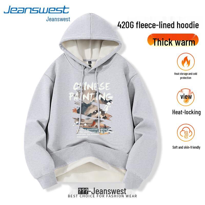

Jeanswest Men s Winter Chinese Landscape Print Fleece Lined Hooded Sweatshirt 2XL