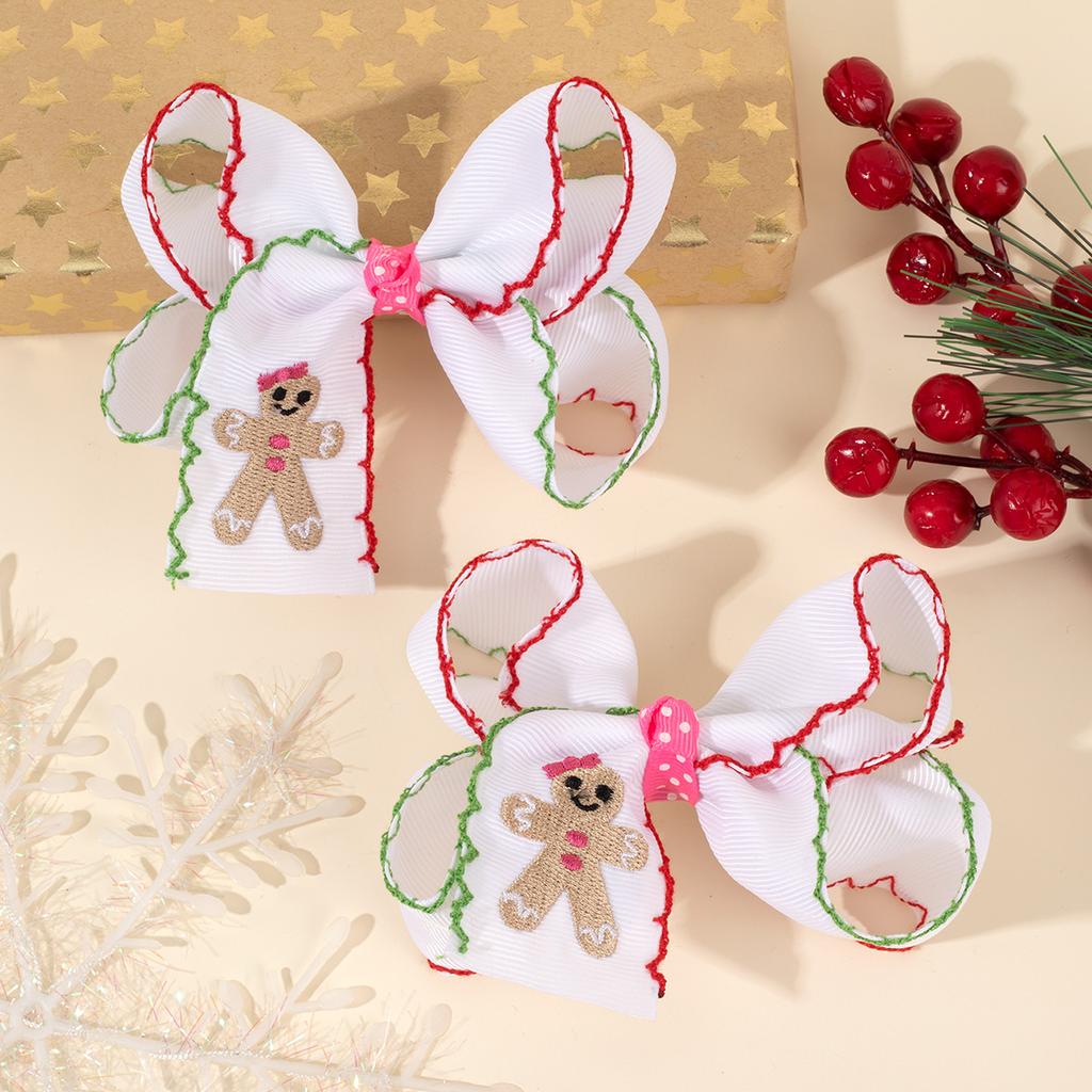 Children's three-dimensional lock edge bow children's hair clip Santa Claus embroidery thread band hair clip handmade baby hair accessory