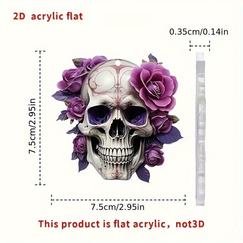 2pcs Gothic Style Skull & Roses Hanging Ornament - 2D Acrylic Car Rearview Mirror Decor - Versatile Halloween
