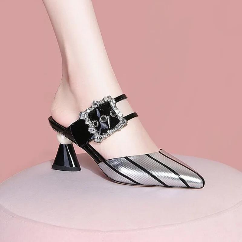 Fashion Heeled Rhinestone Women's Slippers and Ladies Sandals On Promotion Chic Elegant Shoe Vip Slides Sale Non Slip Easy Wears Shoes