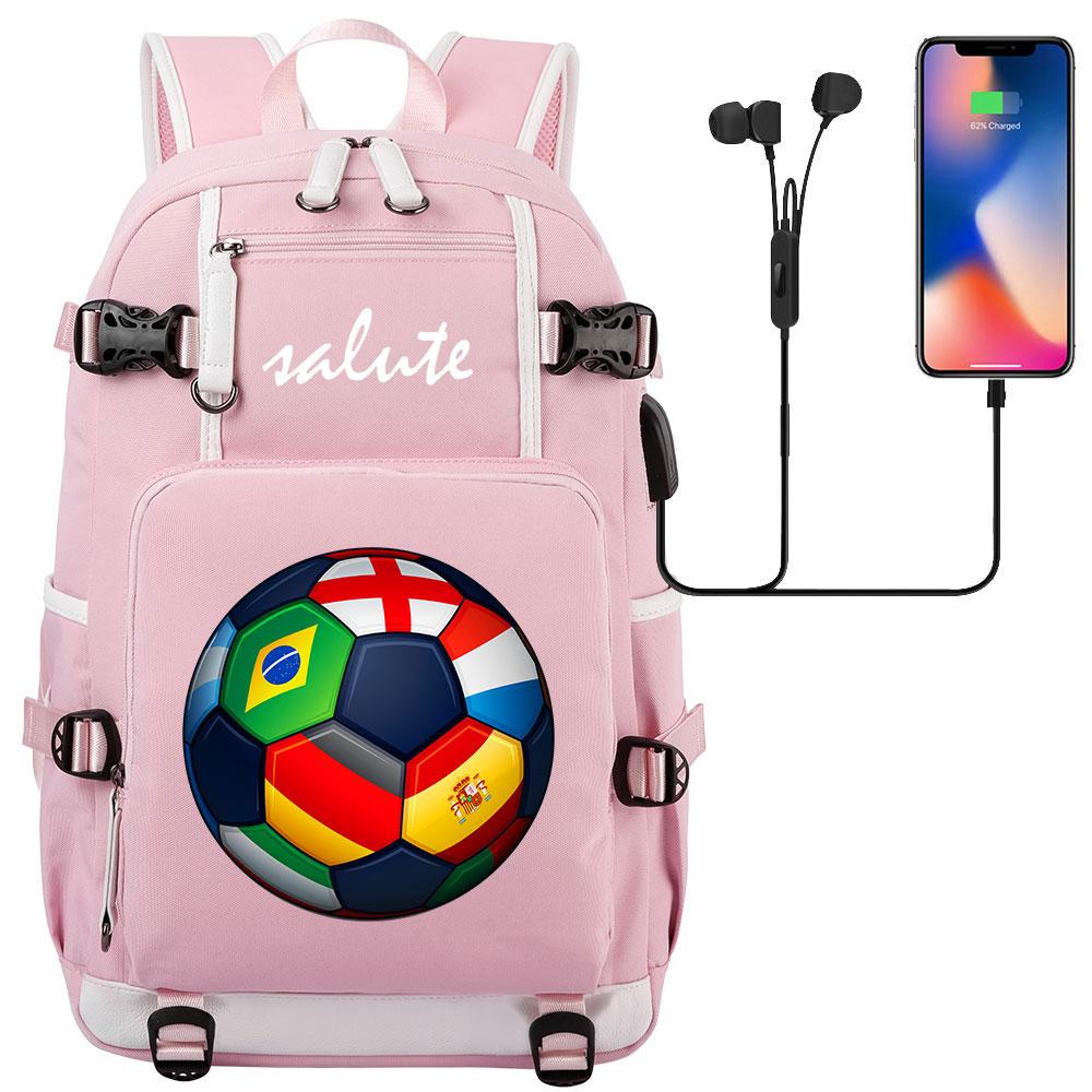 Soccer Print College Student Backpack with USB Charging Port Large Capacity Back To School Bags Women Men Laptop Travel Mochila