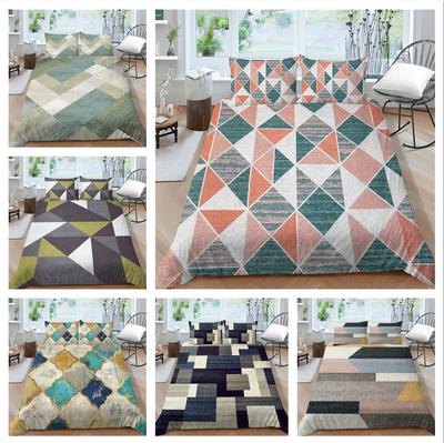 3D-Familienbettwäsche für Einzel- und Doppelbetten in voller Größe, Bettwäsche mit Vintage-Grafikdruck, geometrisches Muster, Kissenbezug und Bettbezug, waschbar, Heimdekoration