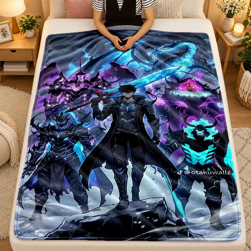Flannel BlanketSolo Leveling Warm Soft Throw Blanket for Indoor Sofa Bed Living Room Use
