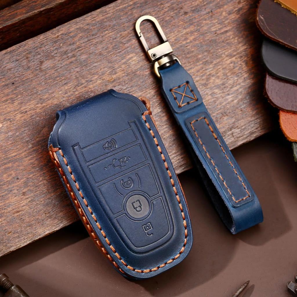 Leather Car Remote Key Case Cover for Ford Fusion Mustang Kuga Ecosport Explorer F-150 F-250 F-350 F-450 F-550 Raptor F150 Fob