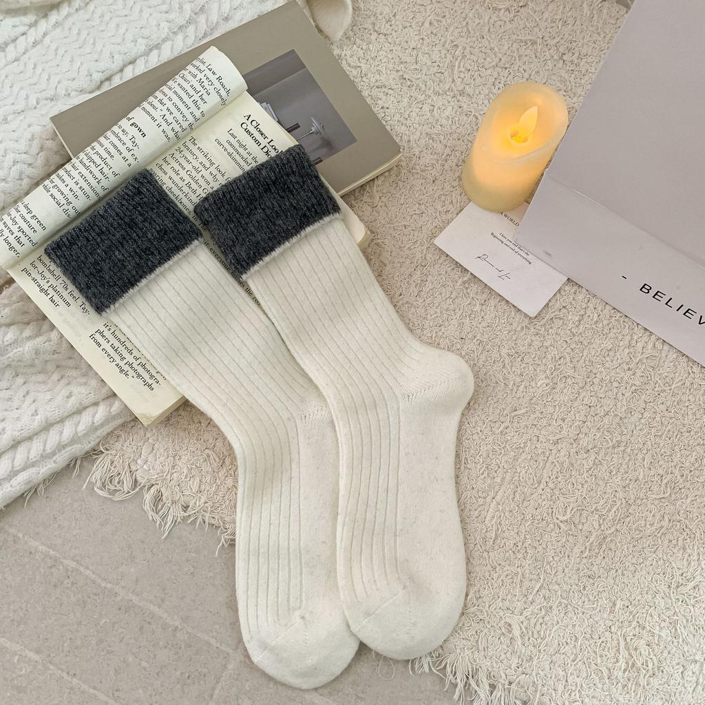 Ladies Autumn Winter Thickened Warm Wool Grey Medium Tube Stack Socks