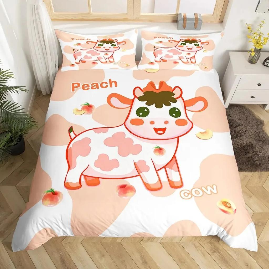 Milk Cow Pattern Bedding Set King Queen Animals Theme Comforter Cover Chocolate Brown Duvet Cover Cute Kawaii Cattle Quilt Cover
