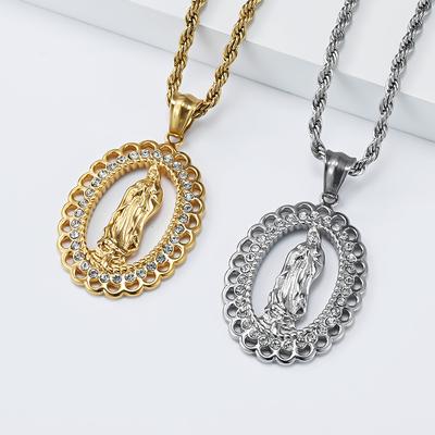 Hip Hop HIPHOP Jewelry Titanium Steel Gold Plated Diamond Virgin Mary Necklace Personalized Fashion Pendant