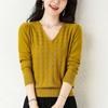 Spring and Autumn Fashion Trends V-neck Solid Color Versatile Loose Western Style Slim Commuter Long Sleeve Women's Knitted Top